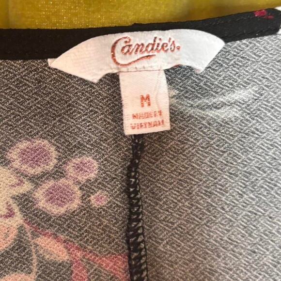 Candies Black Floral Y2K Flare Sleeve Blouse Cinched Front Peplum Bottom - Picture 6 of 6